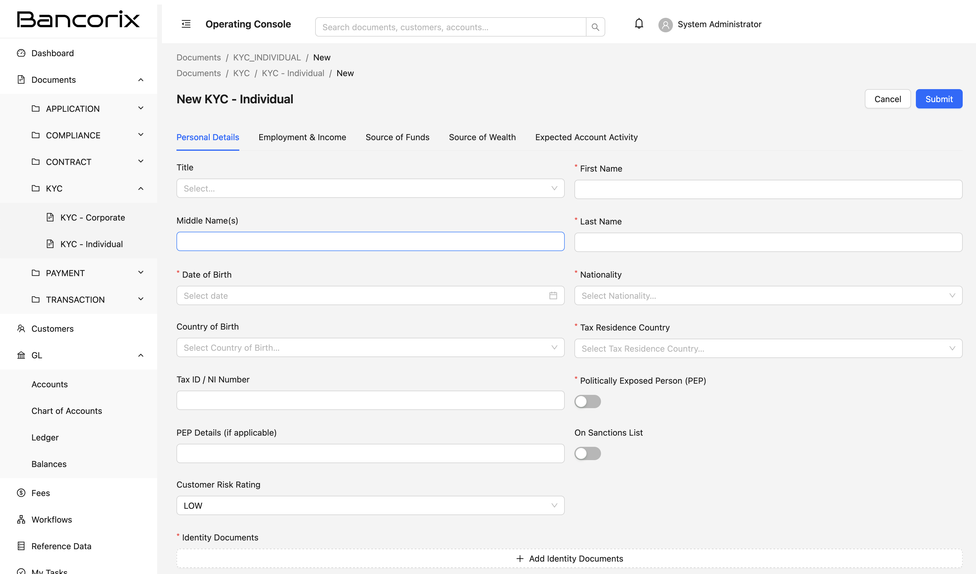 Bancorix — KYC Document Dynamic Form