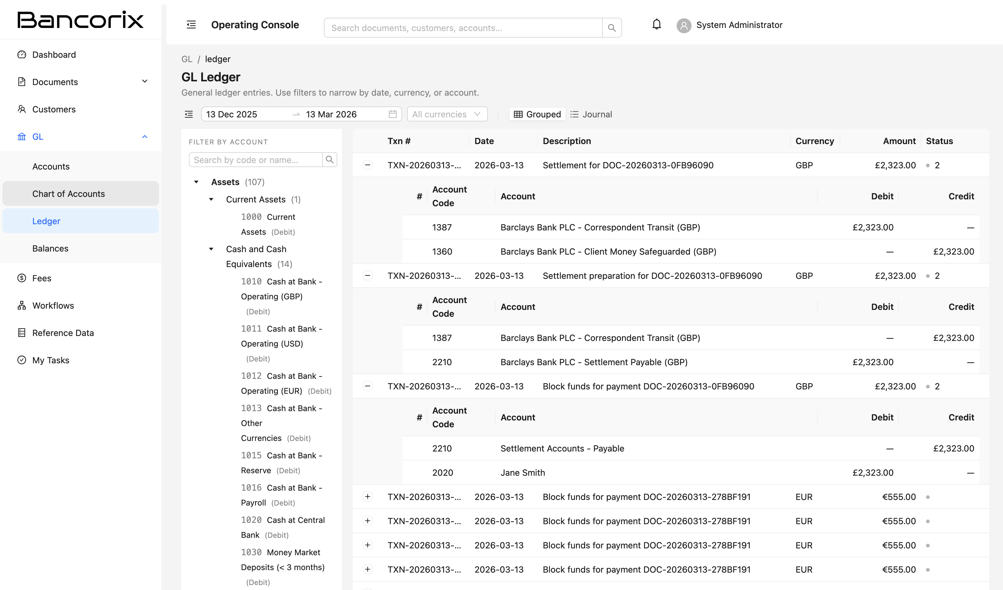 Bancorix — General Ledger View